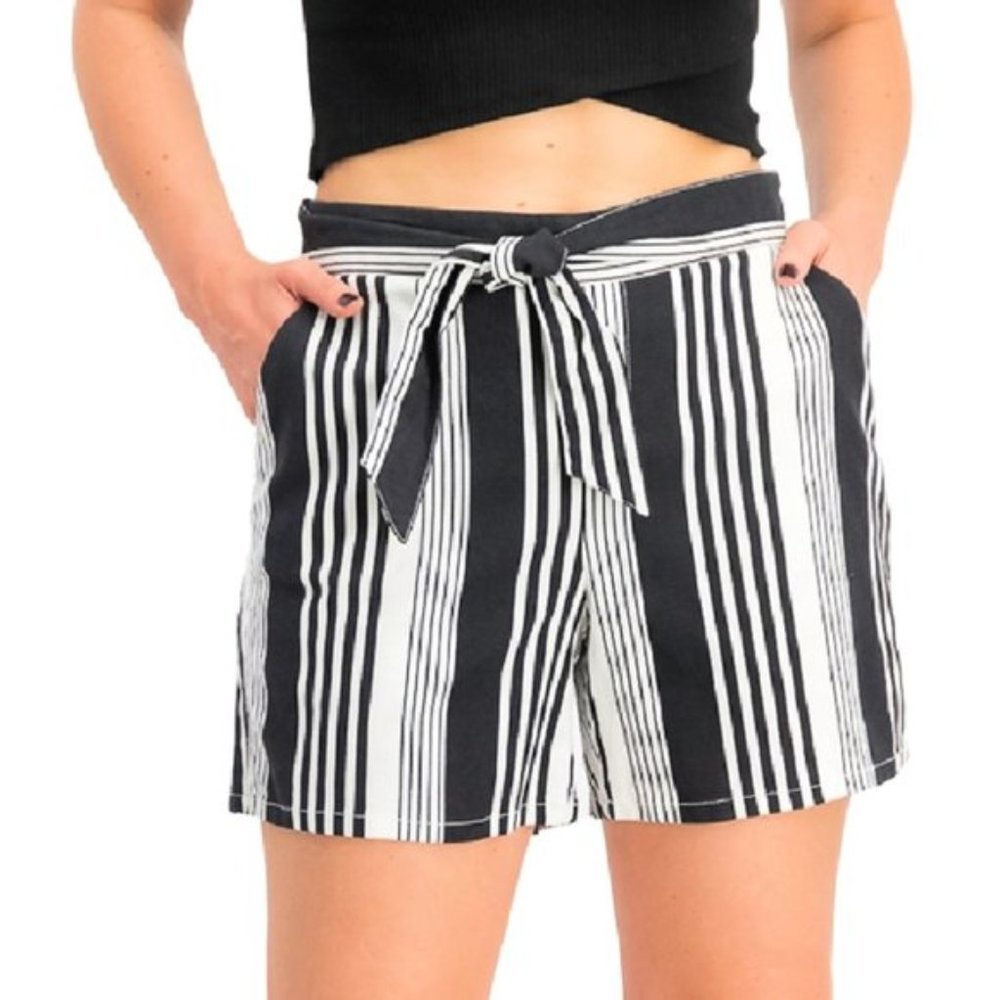 INC International Concepts Shorts Black Striped Tie Front XL NEW